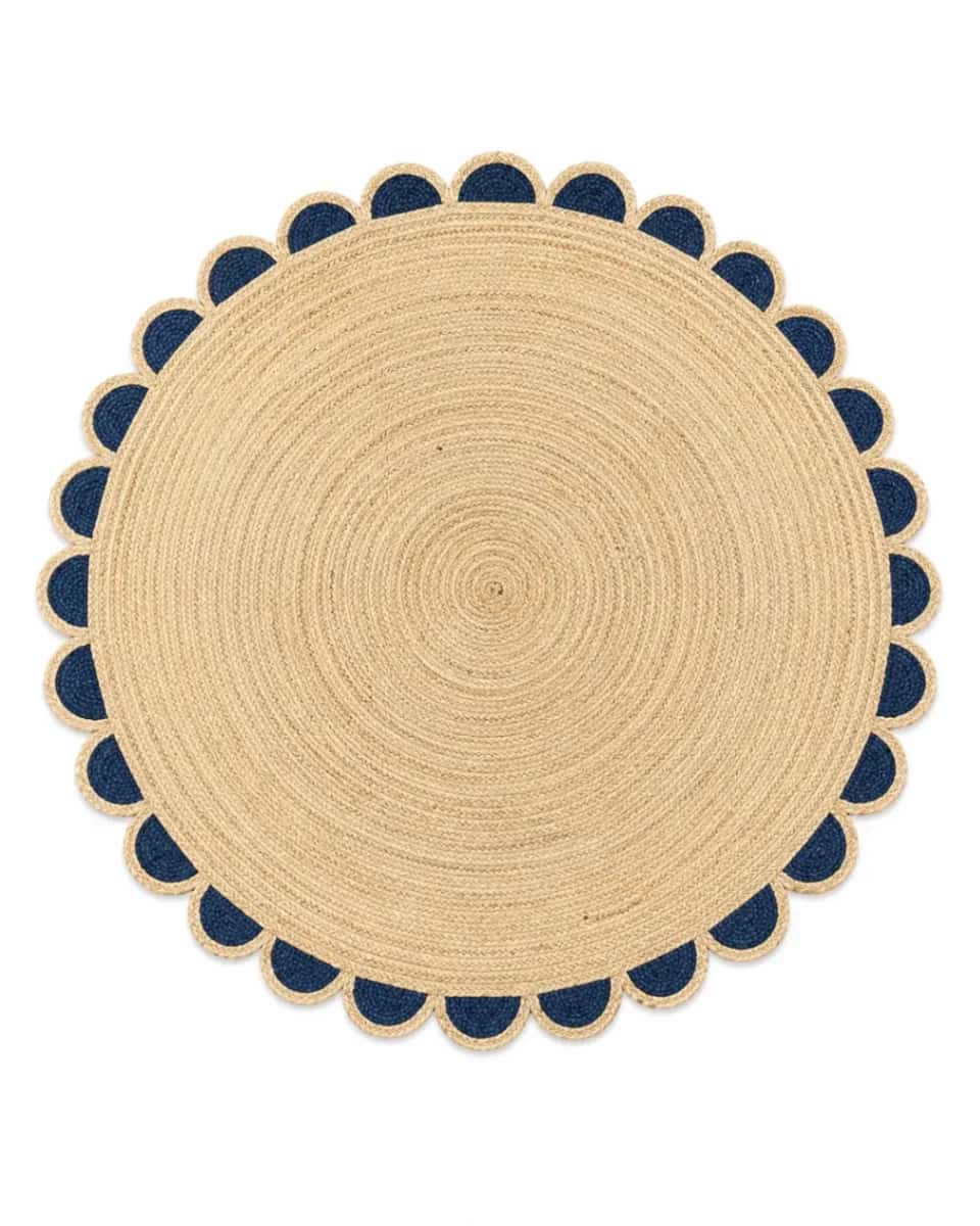 Navy Blue Scalloped Edge Jute Rug