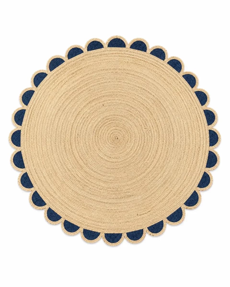 Navy Blue Scalloped Edge Jute Rug