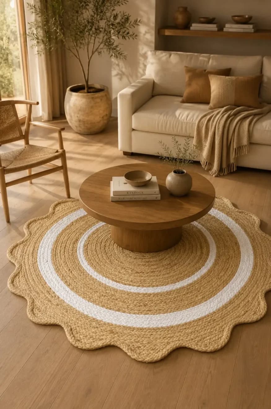 Petal Edge Jute Rug with White Spiral alternate